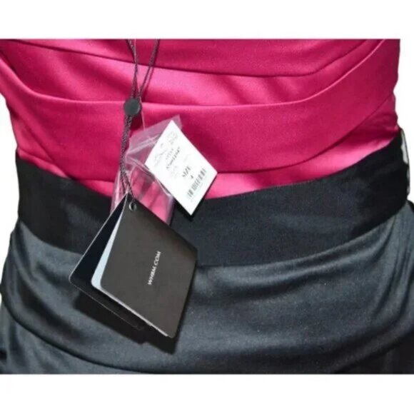 NWT WHBM Color Block Pink Black Bandage Sheath Satin Strappy-Strapless Dress 4 - Picture 7 of 7